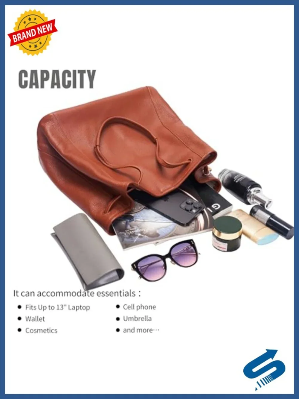 Genuine Leather Tote Bag for Women with Adjustable Strap, Work & Everyday